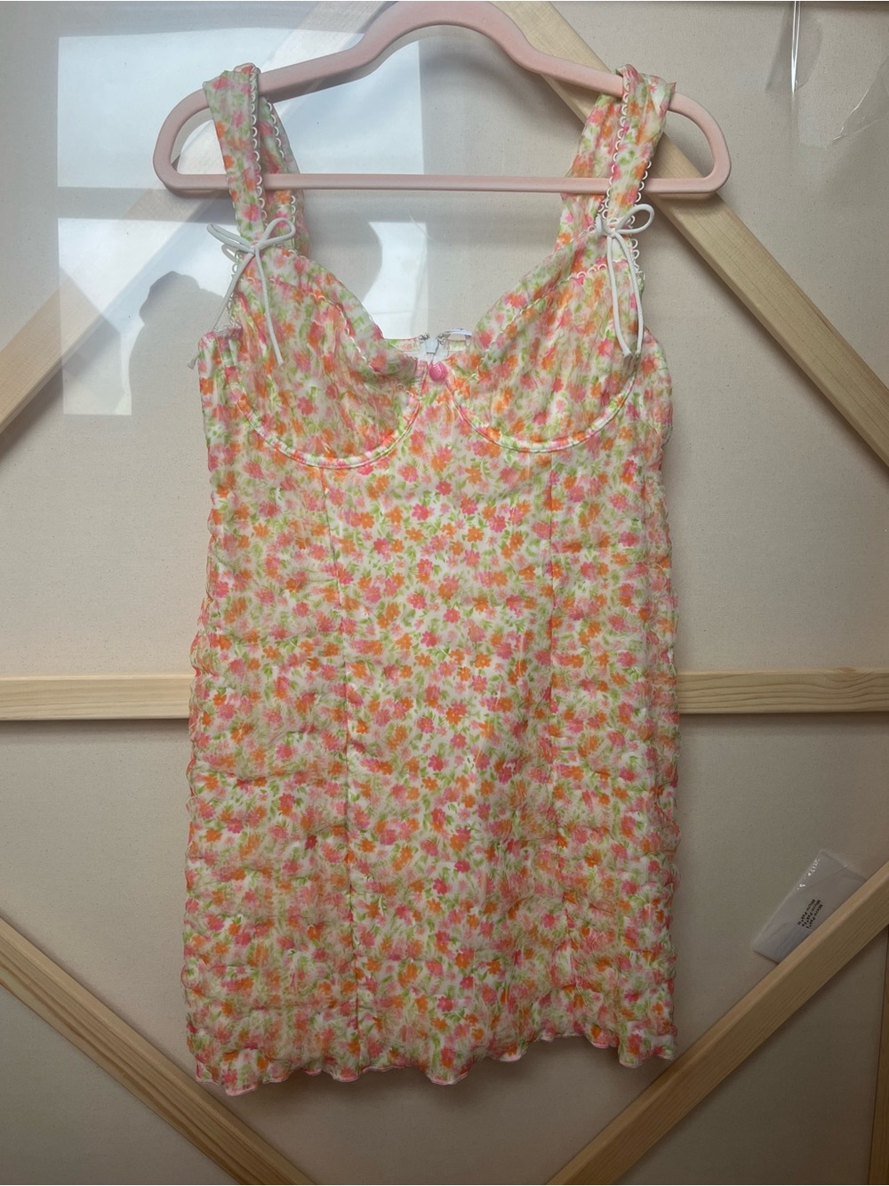 For Love & Lemons Floral Mini Dress in Pink, Orange & Green